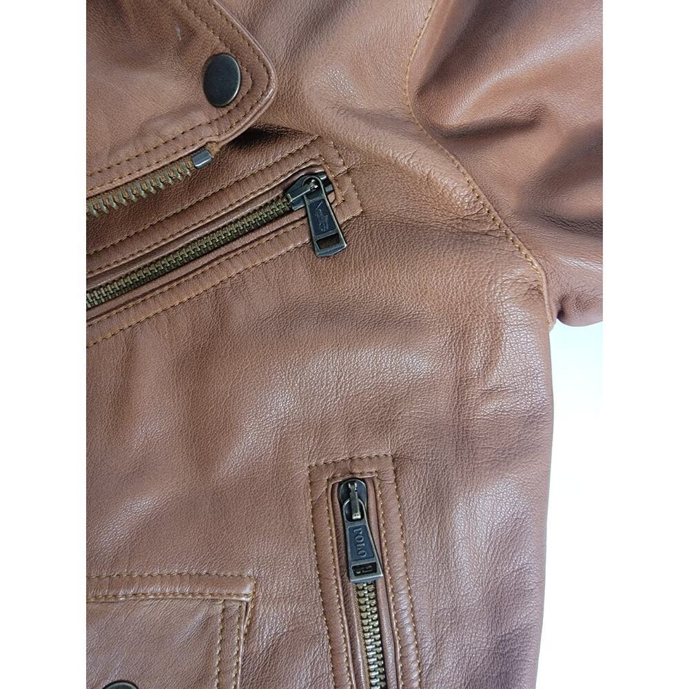 Polo Ralph Lauren Cognac Brown Lamb Leather Moto Jacket Size 2/4 Womens - Picture 6 of 16